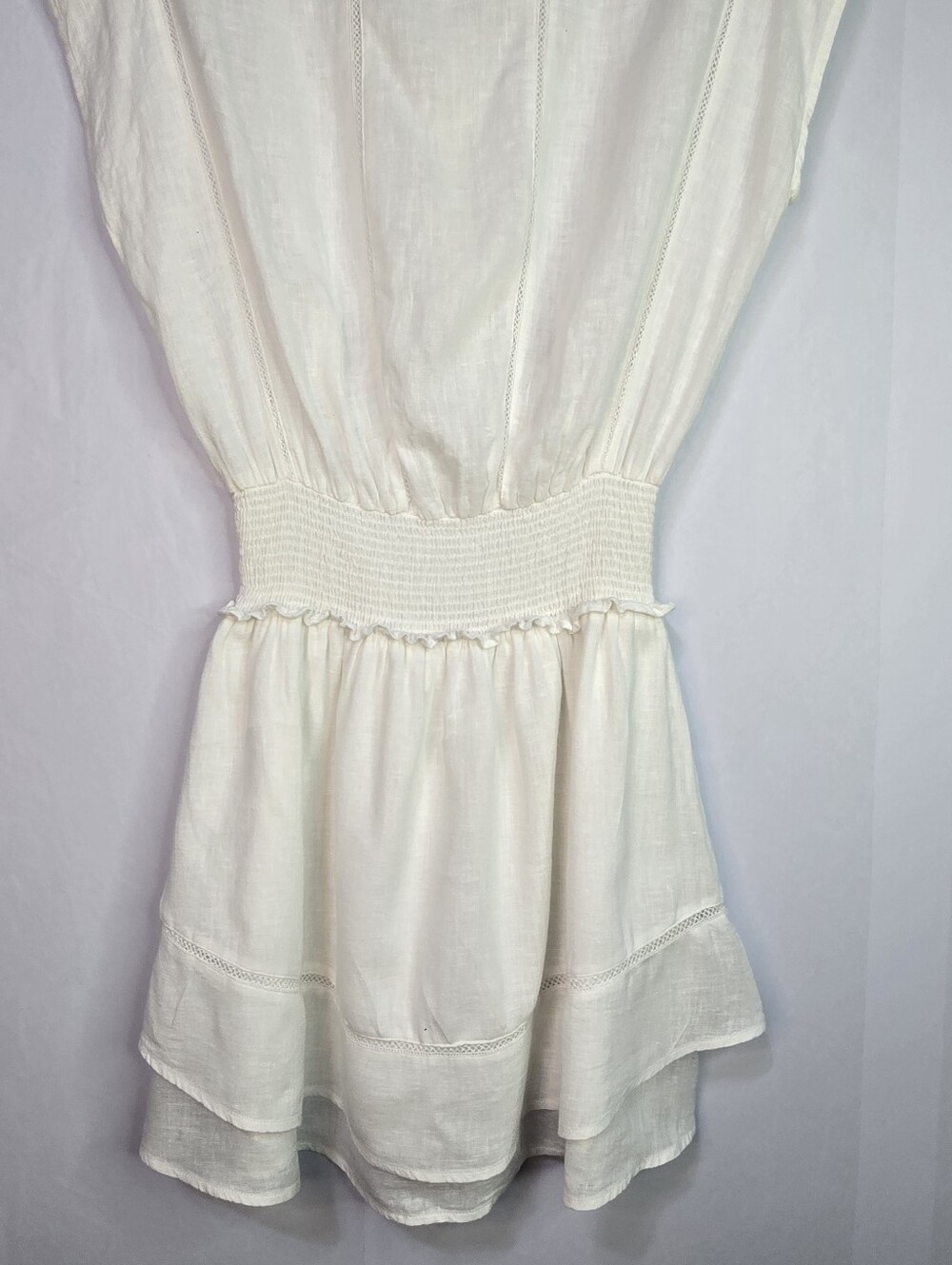 RAILS Size XS Lightweight Crisp White Smocked Waist Tiered Linen Blend Dress - Picture 10 of 12